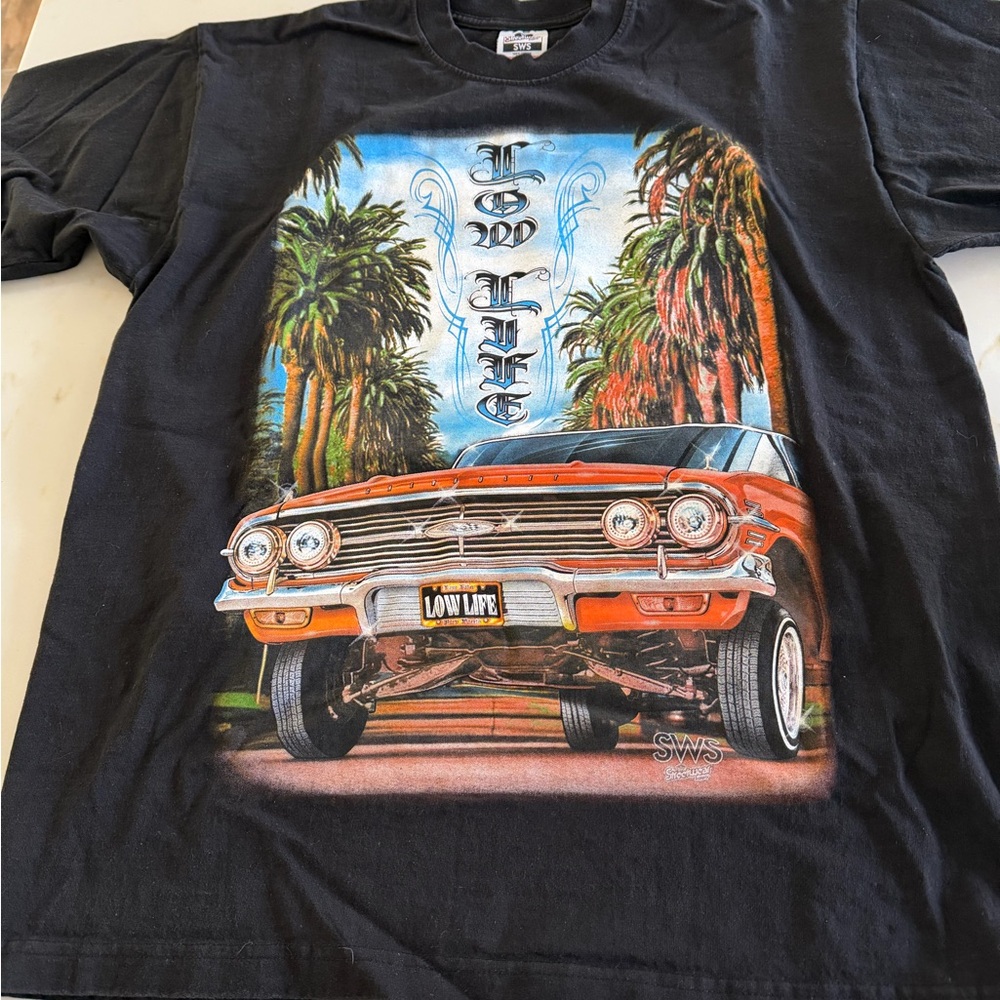Black Graphic Tee with Classic Car Design
